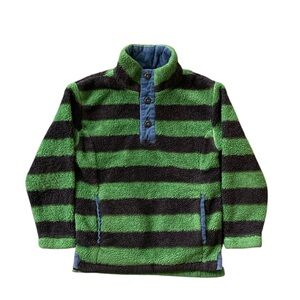 Mini Boden Sherpa Fleece Pullover Boys 5-6Y Green Black Stripe Cozy Teddy